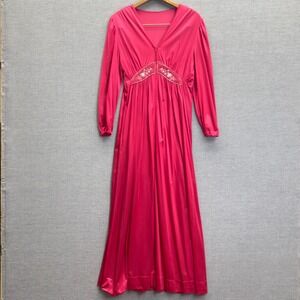 Vintage Lorraine Pink Long Sleeve Nightgown Robe Set‎ Floral Nylon S